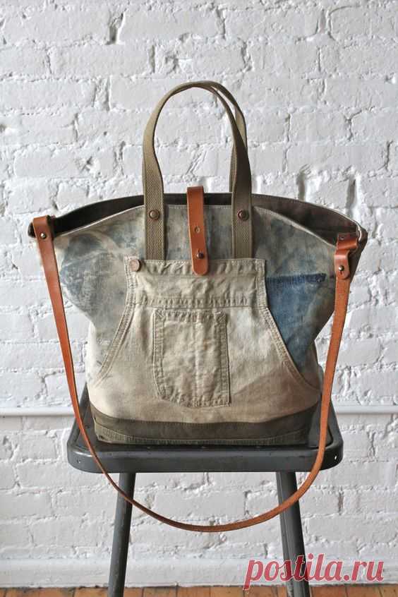 (291) 1930's era Denim Work Apron and Military Canvas Carryall