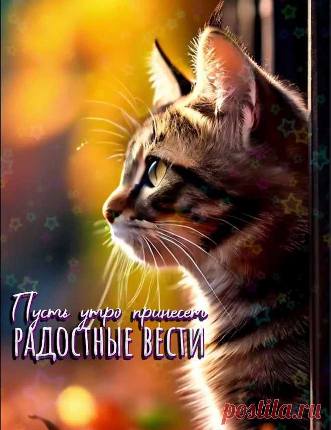 Доброе утро открытка, утренняя картинка с котиком