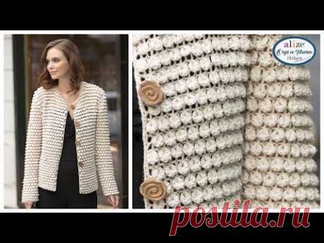 Tığ İşi Böğürtlen Örnekli Hırka - Crochet Work Blackberry Pattern Cardigan