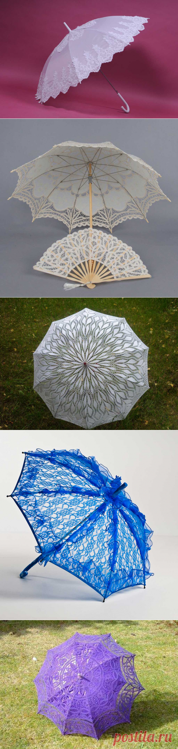 Кружевной зонт – красивый элемент свадьбы. Он безусловно добавит романтизма и еще большего очарования невесте.
Если свадьба выпала на жаркий день, то подобный аксессуар не только красиво дополнит наряд невесты, но и защитит от палящего солнца.

Посмотреть подробный мастер класс, как сделать свадебный кружевной зонт можно у нас на сайте...