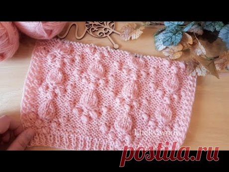 Вяжем узор "Листики с узелками" спицами.