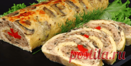 Сырный рулет с курицей и грибами - Пошаговый рецепт с фото