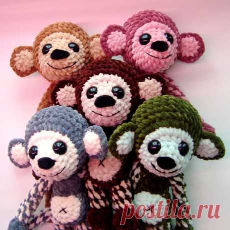 PDF Плюшевая обезьянка крючком. FREE crochet pattern; Аmigurumi animal patterns. Амигуруми схемы и описания на русском. Вязаные игрушки и поделки своими руками #amimore - Обезьяна из плюшевой пряжи, обезьянка, мартышка.