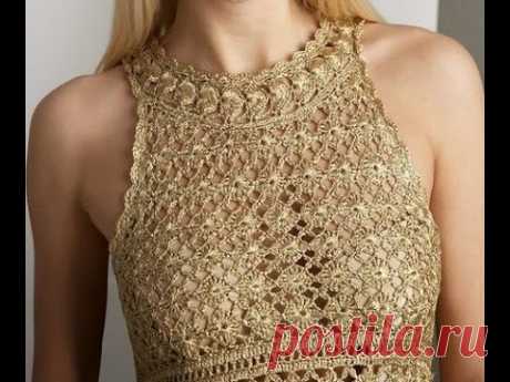 Vestido Dorado Eva Tejido a Crochet