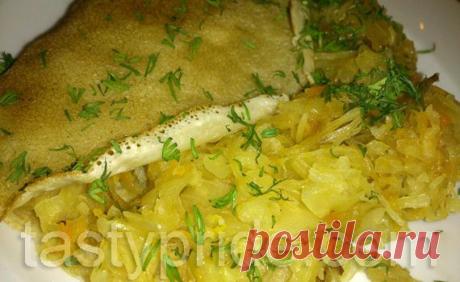 Постные блины с тушеной капустой.Вторые блюда.Рецепты.Лучшие блюда.