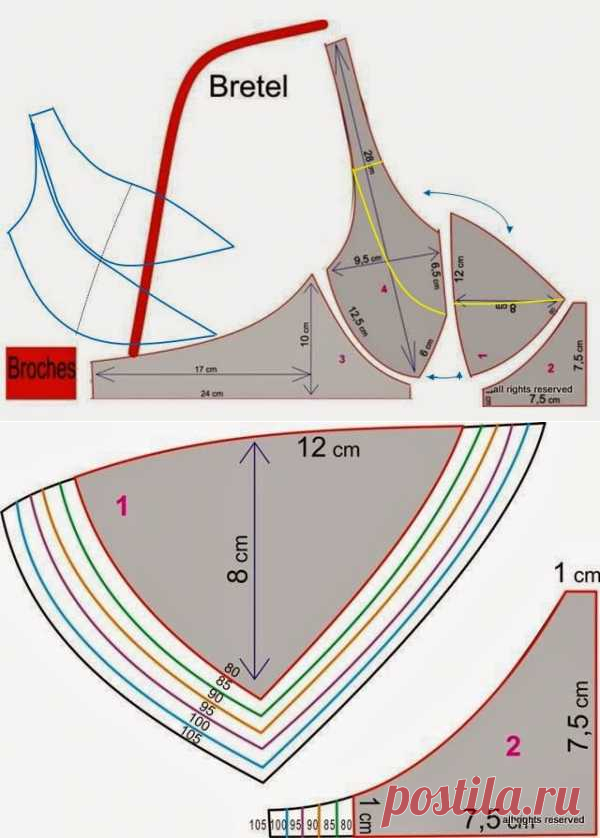 Выкройка бюстгальтер по схеме с градацией
