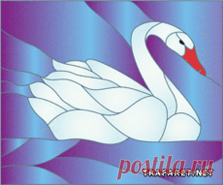 Лебедь :: Витражный рисунок с лебедем. Контурный рисунок для переноса на стекло или на ткань техникой батик. :: купить в интернет-магазине с доставкой