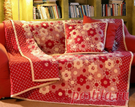 Одеяло в технике лоскутного шитья "Бабушкин цветник"