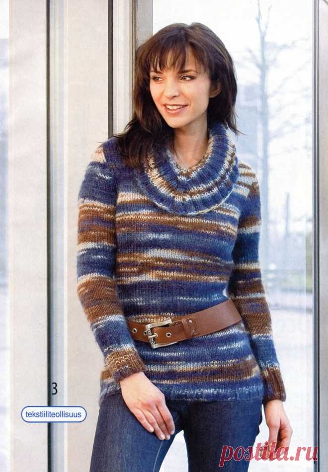 Меланжевый свитер спицами.