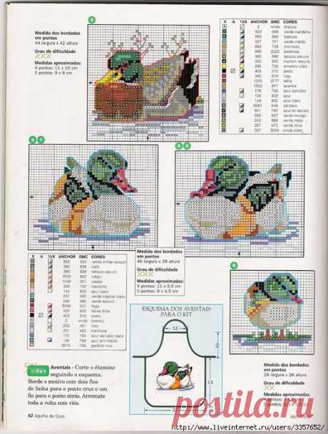 Вышитые полотенца, фартук и прихватки "Утки"