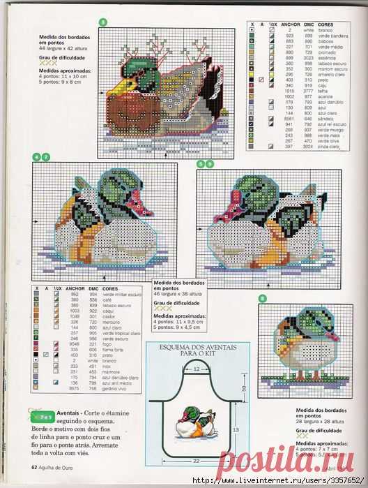 Вышитые полотенца, фартук и прихватки "Утки"