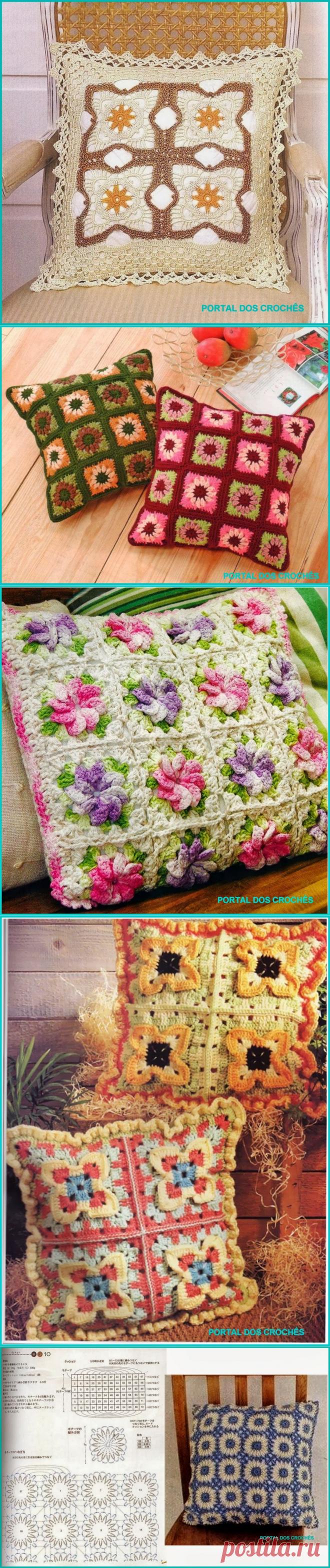 Наволочки из цветочных мотивов на декоративные подушки. Крючком. Схемы. / crochet103.blogspot.ru
