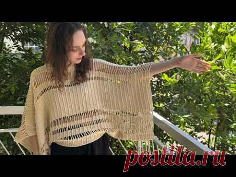 Современно и удобно❣️Как легко связать блузку большого размера крючком?