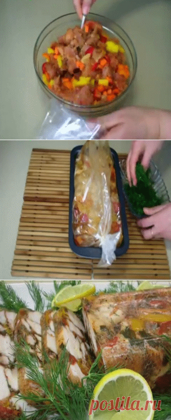 САМОЦВЕТЫ - ЗАЛИВНОЕ !!!  **Гиф -рецепт. *На 1кг кур/филе: морковь 1шт, болг/перец 2-3х цветов или зел/горошек, чеснок 6зуб, петрушка и укроп, хмели-сунели, паприка, соль, перец, специи, желатин 30г.