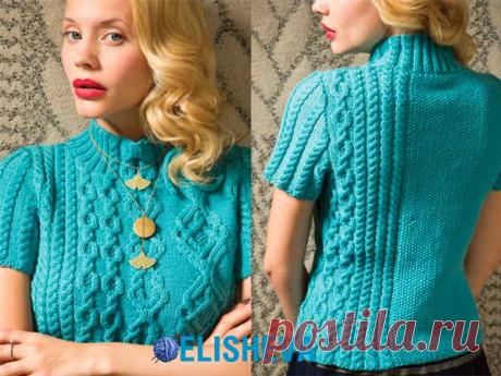 Элегантный пуловер с аранами из журнала Vogue Knitting. Бесплатное описание