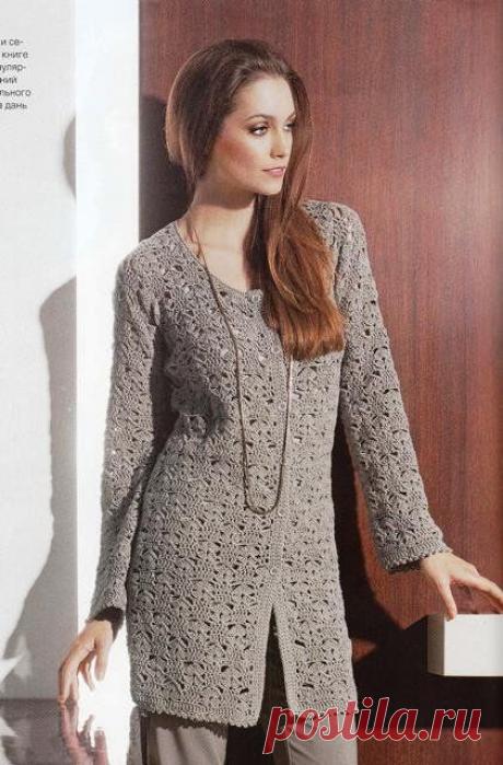 удлиненный кардиган крючком