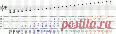 Расположение нот на грифе гитары