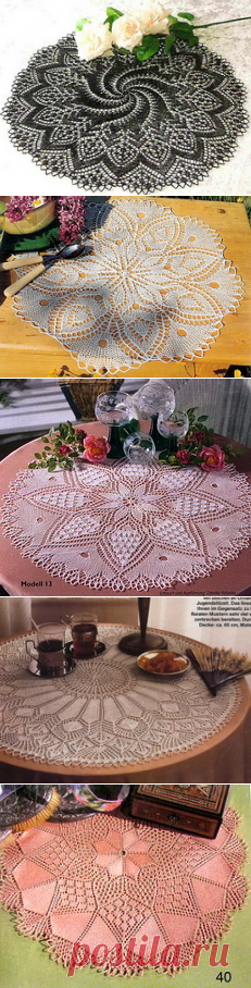 Круглые салфетки спицами со схемами.