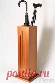 Wooden Umbrella Stand and Walking Cane Holder - Grooved - Isometric view with umbrellas and walking canes