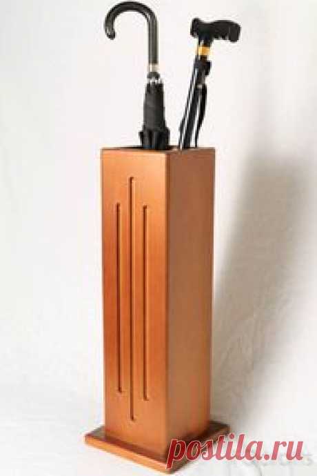 Wooden Umbrella Stand and Walking Cane Holder - Grooved - Isometric view with umbrellas and walking canes