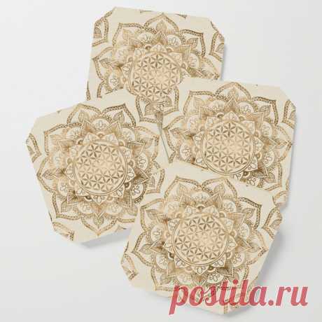 Flower of Life in Lotus - pastel golds and canvas Coaster by k9printart | Society6