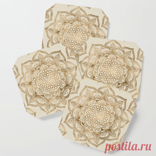 Flower of Life in Lotus - pastel golds and canvas Coaster by k9printart | Society6