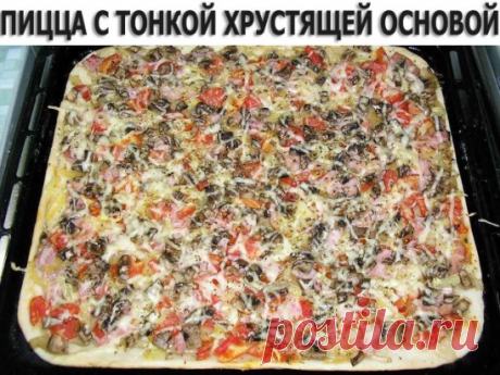 ПИЦЦА С ТОНКОЙ ХРУСТЯЩЕЙ ОСНОВОЙ ЗА 20 МИНУТ
Ингредиенты:
- Тесто:
2 ложки сметаны,
100-150 г кефира,
50 г масла или маргарина (растопить),
Соль - треть ч.л.,
0,5 ч.л соды,
мука,
щепотка сахара.
Приготовление:
1. Смешать кефир и сметану вилкой, добавить соль и соду-через 1-2 минуты пойдет пена. 
2. Добавить сахар и маргарин. Добавив муку, замесить очень мягкое (возможно даже немного липнущее к рукам тесто)
3. Тут же положить его на смазанный противень и разровнять руками ( пласт не толстый), уло
