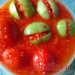 Очень вкусные зелёные квашеные помидоры с острой начинкой, на дрожжевой закваске