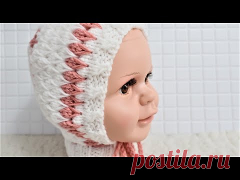 Детская шапочка (чепчик) спицами.  Самая удобная!!! ПОдробный мастер класс