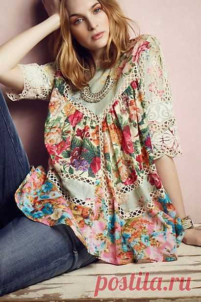 Frangipani Peasant Top