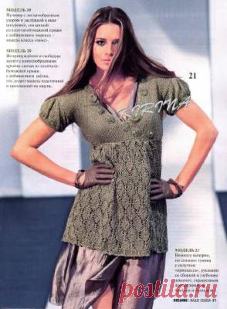 Вязаные туники спицами. Цвет хаки - Туники - Схемы вязания - Модели и схемы вязания спицами 2013 - 2014 года