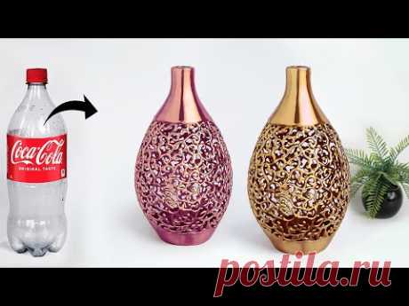 Plastic bottle flower vase || Flower vase making with Hot glue || Best out of waste