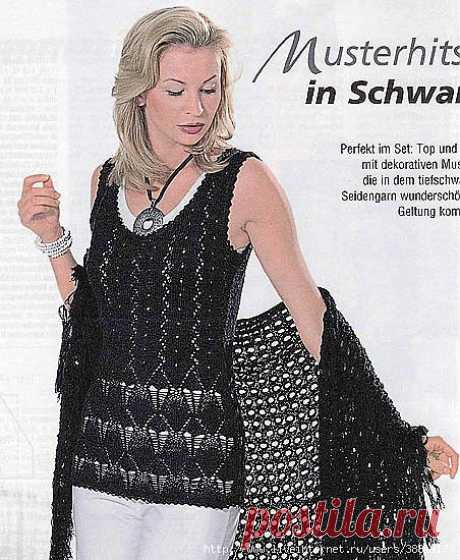 Вязание. Топ спицами Schwarzes..