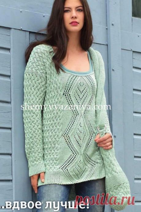 Пуловер и сумка c плетеным узором