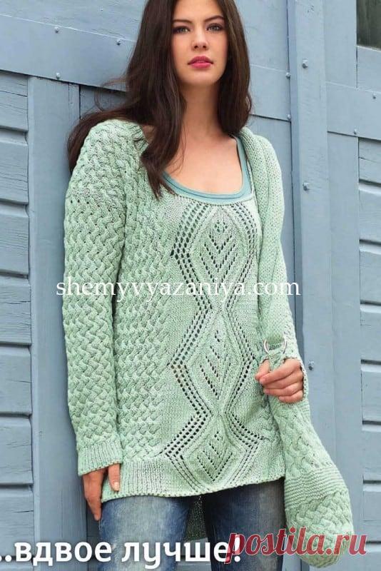 Пуловер и сумка c плетеным узором