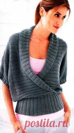 Вязание спицами - модель, схема женский пуловер с воротником "шалька"