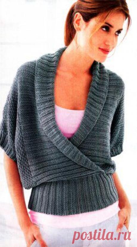 Вязание спицами - модель, схема женский пуловер с воротником &quot;шалька&quot;
