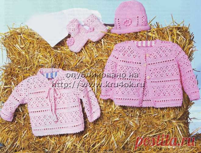 Пуловер, жакет, шапочка и пинетки для малыша - вязание крючком на kru4ok.ru