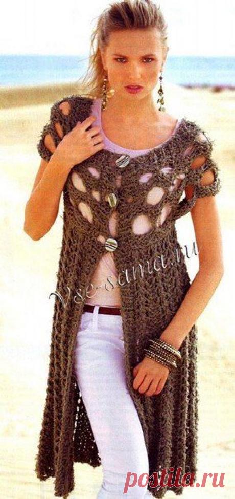 Вязание: стильный длинный жакет