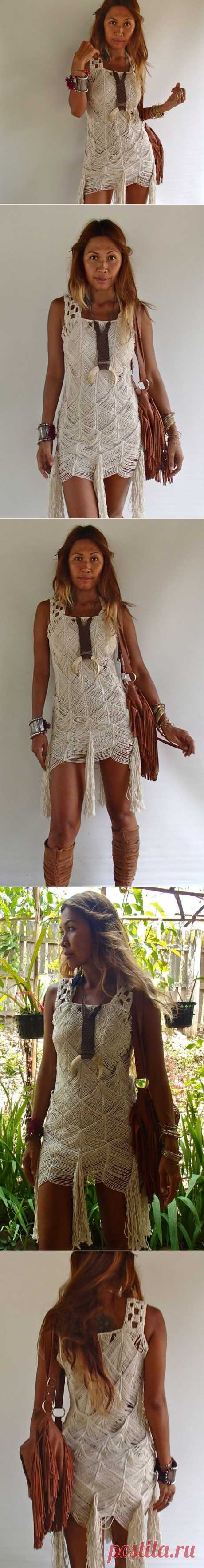 Bohemian Style Macrame Dress with Fringe от PadMa88 на Etsy
