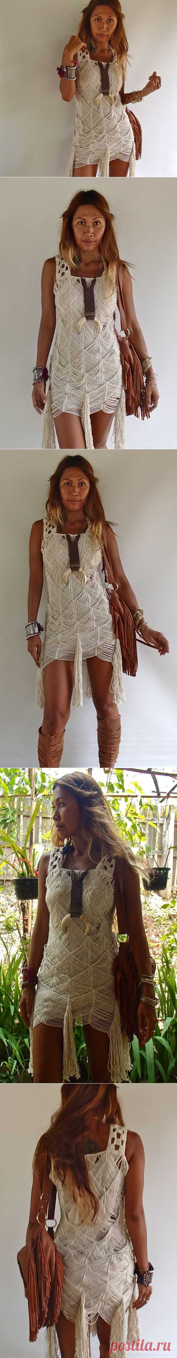 Bohemian Style Macrame Dress with Fringe от PadMa88 на Etsy