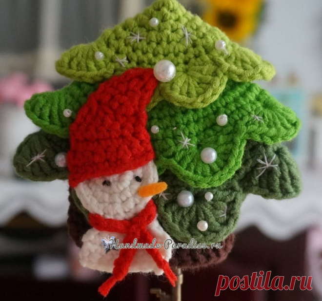 Подвеска крючком «Елочка и снеговик» - Handmade-Paradise