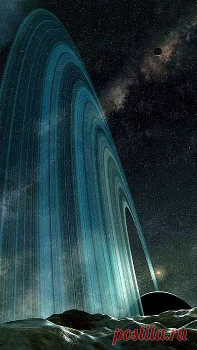 The surface area of Saturn's moon Mimas is slightly less than the land area of Spain and is composed of water ice with only a small amount of rock. Yet Saturn's resonances with Mimas, and Mimas' resonances with other orbiting satellites are instrumental in the formation of Saturn's rings. |  Найдено на сайте visualplaygrounds.tumblr.com.