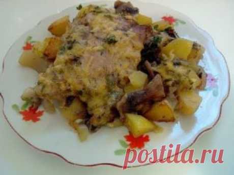 Окорочка с шампиньонами и картофель запечённые в духовке