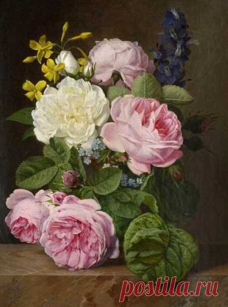 Antoine Chazal, Roses in a Vase, 1845 | Botanical Artistry
