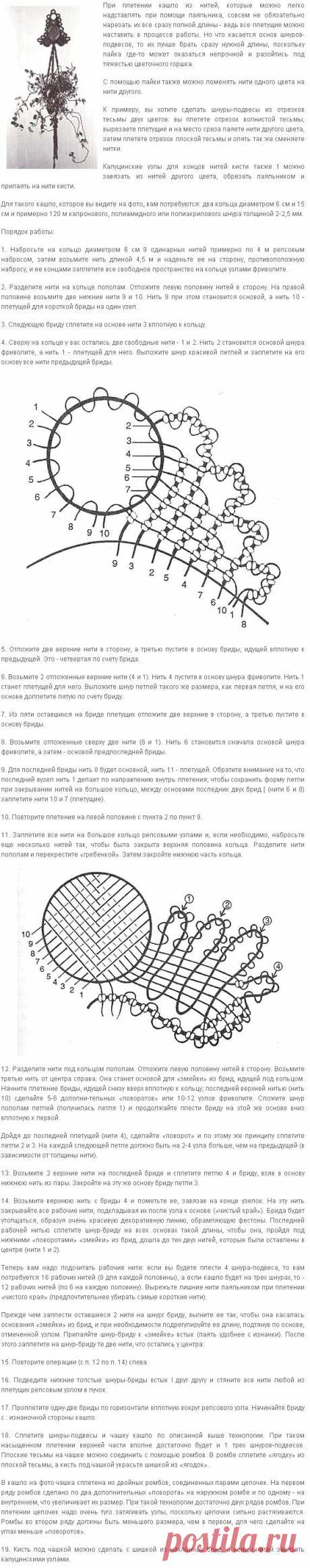 МАКРАМЕ КАШПО ДЛЯ ЦВЕТОВ | Картинки и подробный урок для новичков