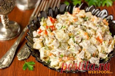 Салат со свиным языком, шампиньонами и овощами с фото | Рецепт салата со свиным языком и овощами на Webspoon.ru