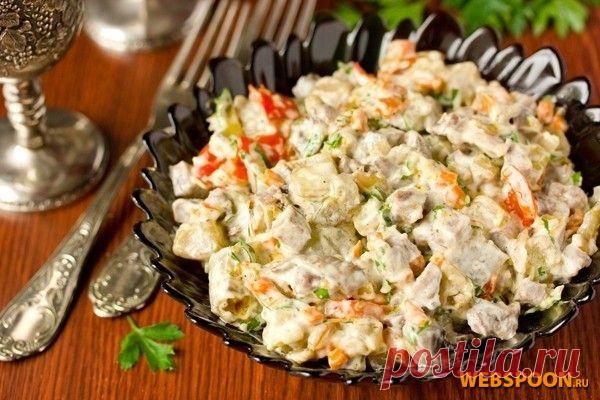 Салат со свиным языком, шампиньонами и овощами с фото | Рецепт салата со свиным языком и овощами на Webspoon.ru