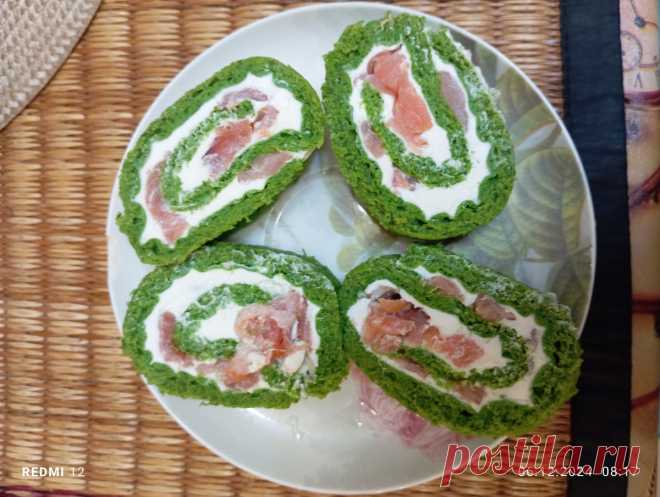 ШПИНАТНЫЙ РУЛЕТ с красной рыбой. Полезная закуска на новогодний стол | Рецепты ЛАЙТ | Дзен
