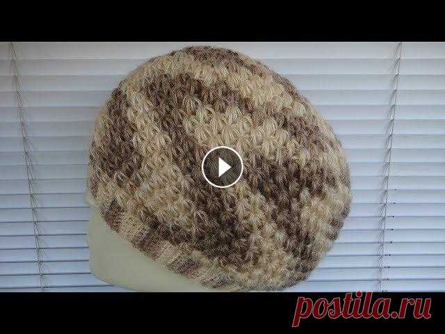 Шапка - берет узором Звездочки крючком. Crochet hat Шапка связана из Мохера в 2 нити, крючок № 3 и № 4. Расход пряжи 80 гр....